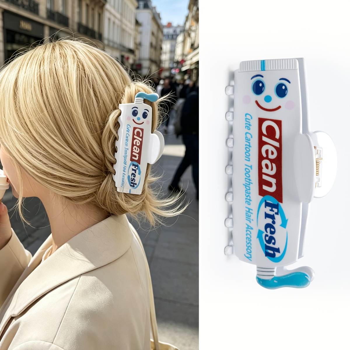 Hair Clip Claw Large - 1pc Cute Cartoon Fun Toothpaste-Shaped Hair