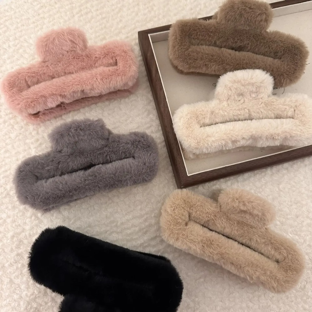 Winter Fluffy Plush Faux Fur B - Hair Clip Claw Large ulasan dan harga