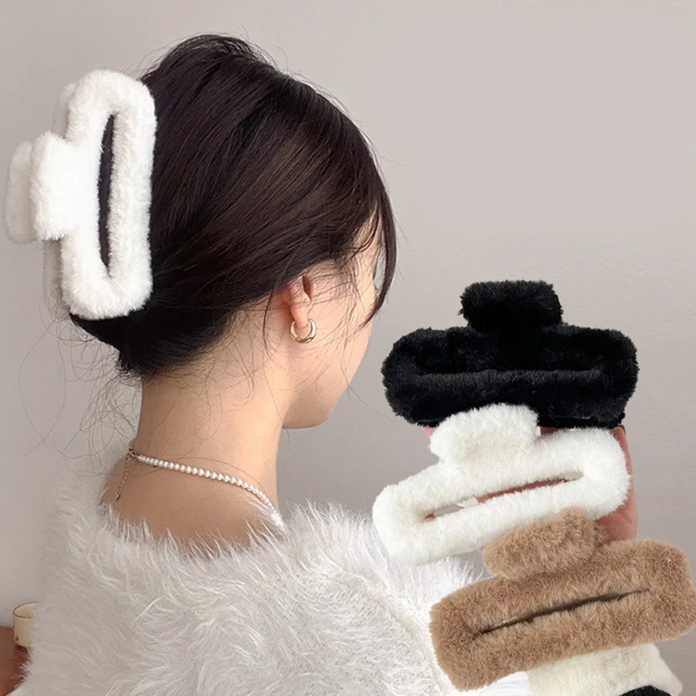 Winter Fluffy Plush Faux Fur B - Hair Clip Claw Large ulasan dan harga