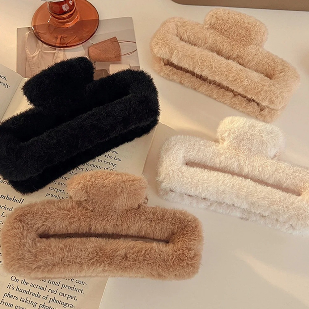 Winter Fluffy Plush Faux Fur B - Hair Clip Claw Large ulasan dan harga